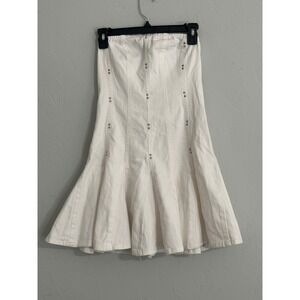 Wild Fable White Denim Corset Mini Skirt XS Studded Flare A Line Festival